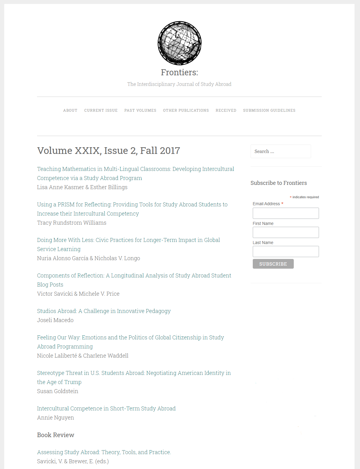 screenshot of the original web publication of Vol. 29, Iss. 2, Fall 2017