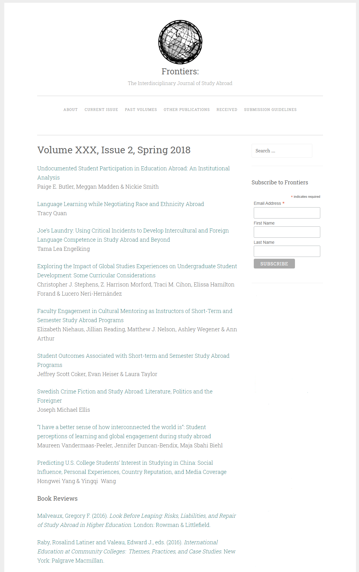 screenshot of the original web publication of Vol. 30, Iss. 2, Spring 2018