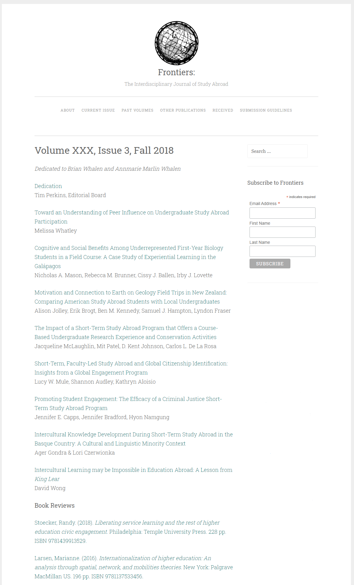 screenshot of the original web publication of Vol. 30, Iss. 3, Fall 2018