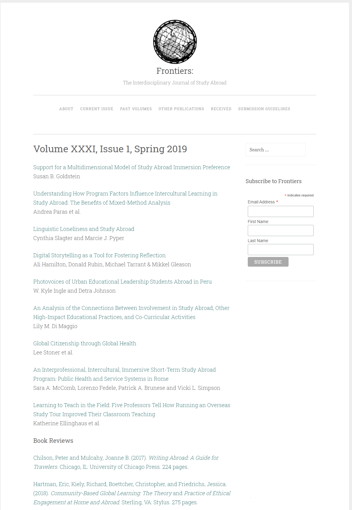 screenshot of original web publication of Vol. 31, Iss. 1, Spring 2019
